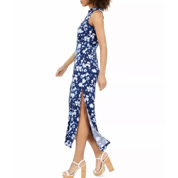Michael Kors Women's Printed Maxi Shirtdress Blue Size X-Large